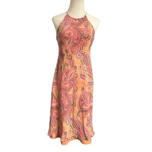 Vintage 90’s Ann Taylor Paisley Silk Midi Dress - Pink and Orange
